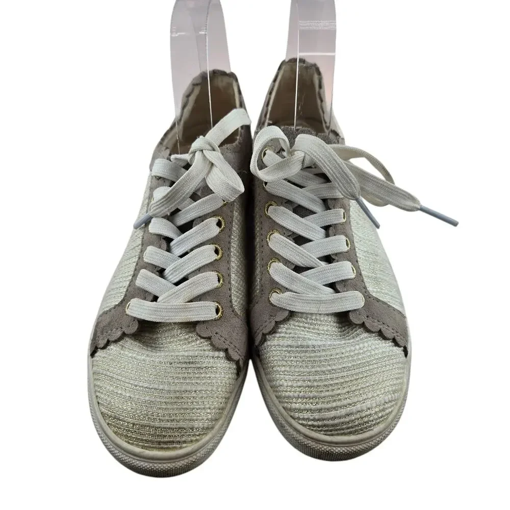 Jack Rogers Teagan Sneakers Womens 7 Low Top‎ Beige Cream Metallic Gold Tweed